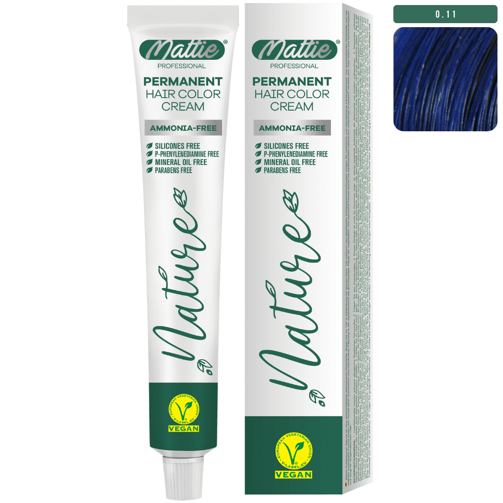 Mattie Professional Nature (0.11) Midnight Blue - Vegan & Ammonia-Free Permanent Hair Color Cream 60ml