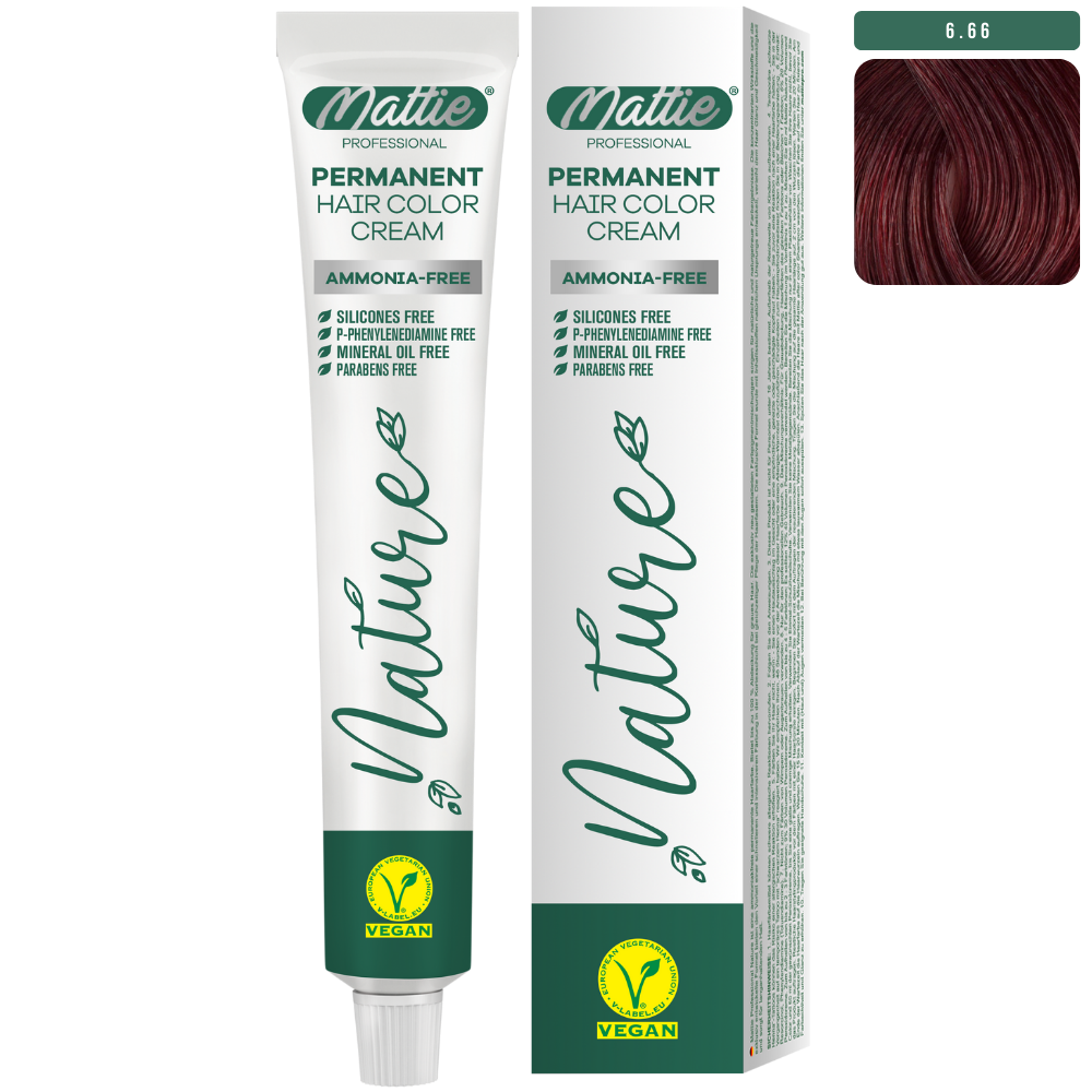 Mattie Professional Nature (6.66) Dark Blonde Intense Red - Vegan Permanent Hair Color Cream 60ml