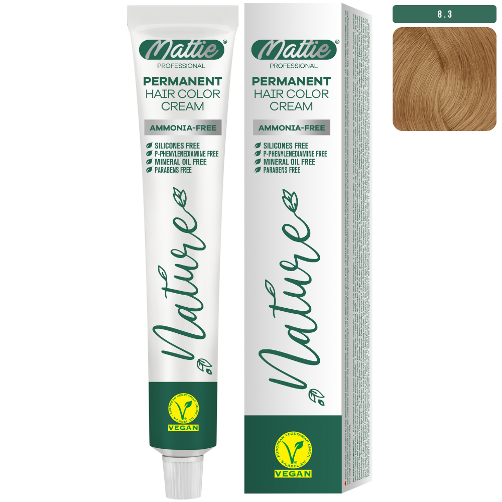 Mattie Professional Nature (8.3) Golden Blonde - Vegan Permanent Hair Color Cream 60ml
