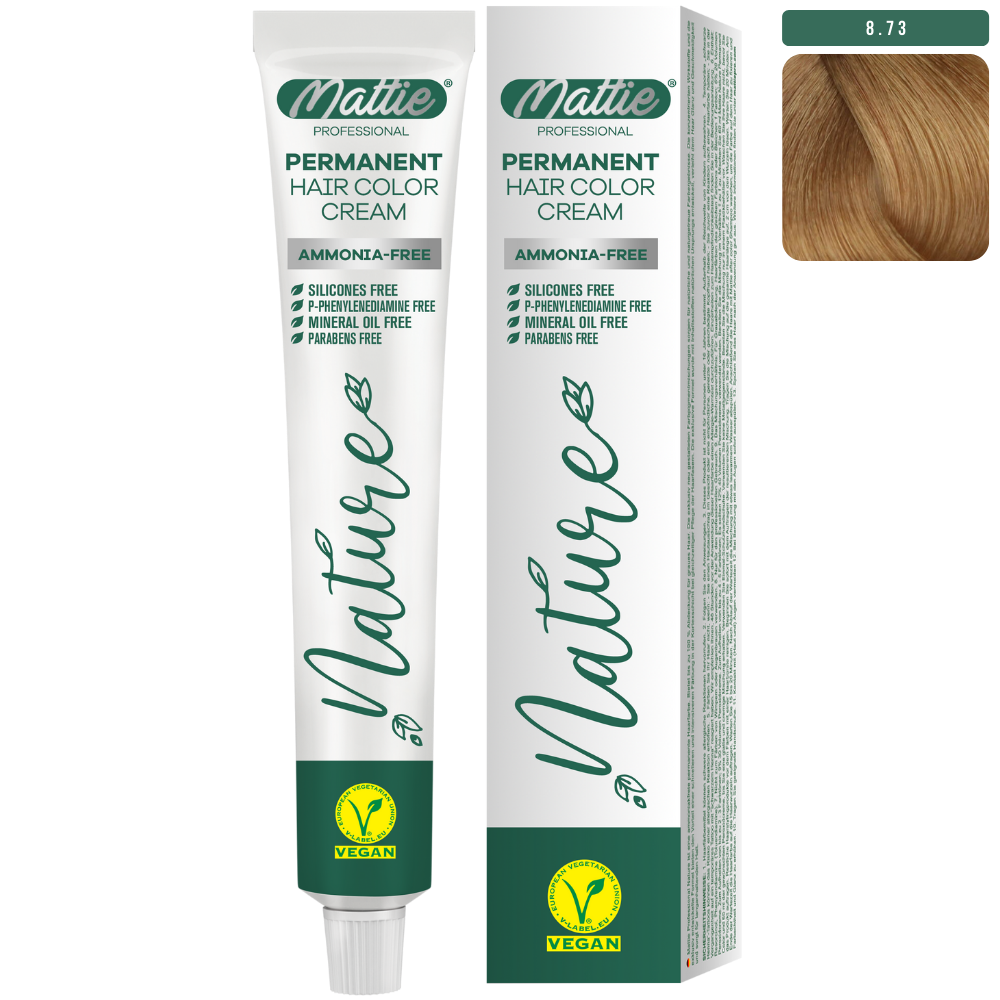 Mattie Professional Nature (8.73) Light Blonde Golden Brown - Vegan Permanent Hair Color Cream 60ml